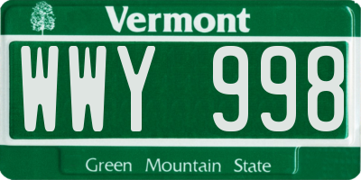 VT license plate WWY998
