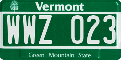 VT license plate WWZ023