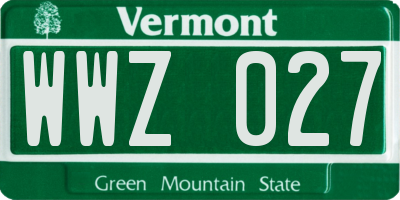 VT license plate WWZ027
