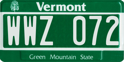 VT license plate WWZ072