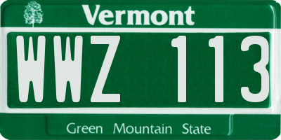 VT license plate WWZ113