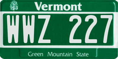 VT license plate WWZ227