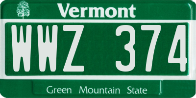 VT license plate WWZ374