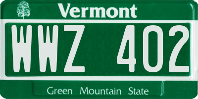 VT license plate WWZ402