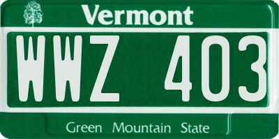 VT license plate WWZ403