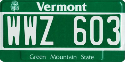 VT license plate WWZ603