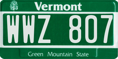 VT license plate WWZ807