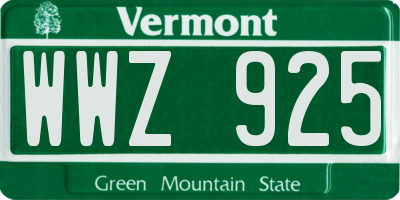 VT license plate WWZ925
