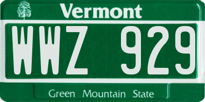 VT license plate WWZ929