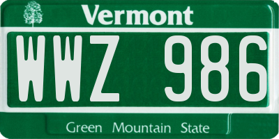 VT license plate WWZ986