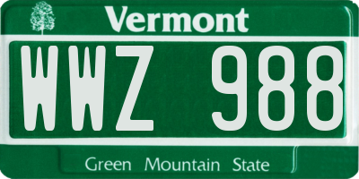 VT license plate WWZ988