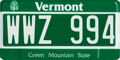 VT license plate WWZ994