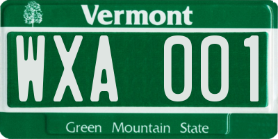 VT license plate WXA001