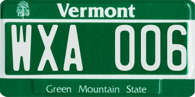 VT license plate WXA006