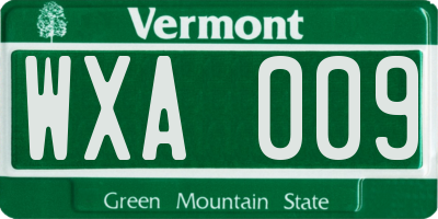 VT license plate WXA009