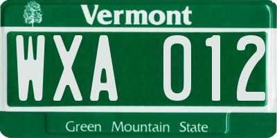 VT license plate WXA012