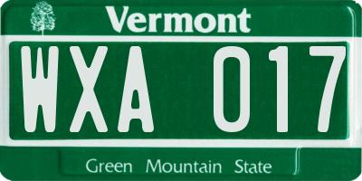 VT license plate WXA017