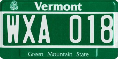 VT license plate WXA018