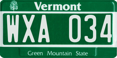 VT license plate WXA034