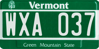 VT license plate WXA037