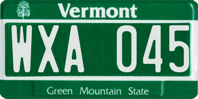 VT license plate WXA045