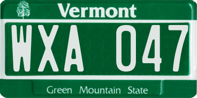 VT license plate WXA047