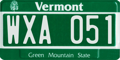 VT license plate WXA051
