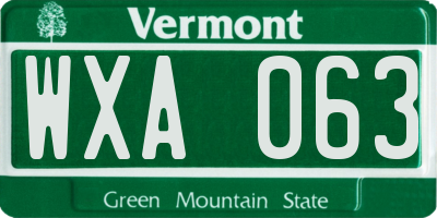 VT license plate WXA063