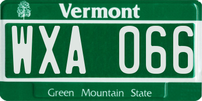 VT license plate WXA066