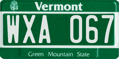 VT license plate WXA067