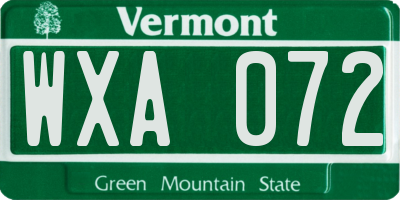VT license plate WXA072