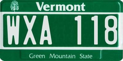 VT license plate WXA118