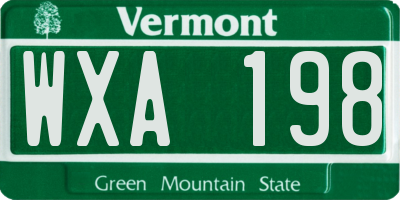 VT license plate WXA198