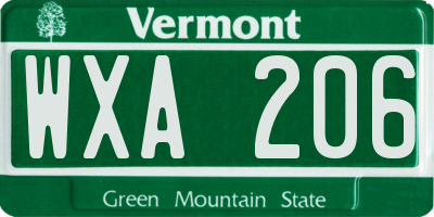 VT license plate WXA206