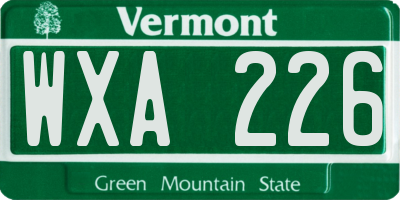 VT license plate WXA226
