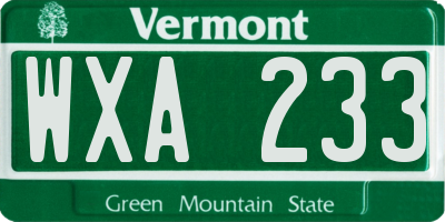 VT license plate WXA233