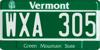 VT license plate WXA305