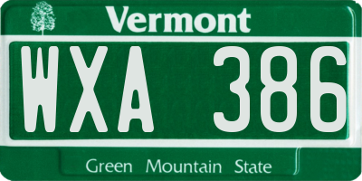 VT license plate WXA386