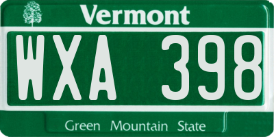 VT license plate WXA398