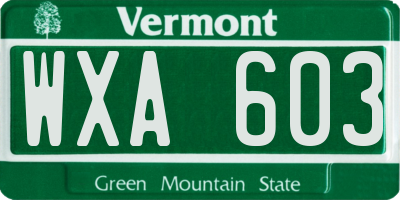VT license plate WXA603