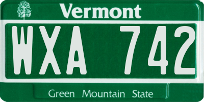 VT license plate WXA742
