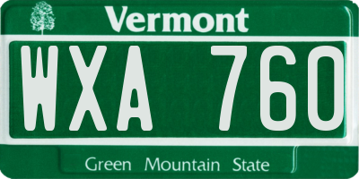 VT license plate WXA760