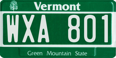 VT license plate WXA801