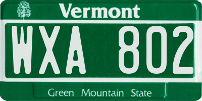 VT license plate WXA802