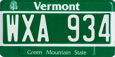 VT license plate WXA934