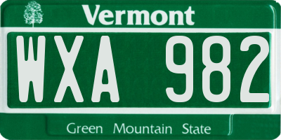 VT license plate WXA982