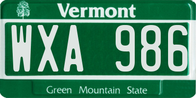 VT license plate WXA986