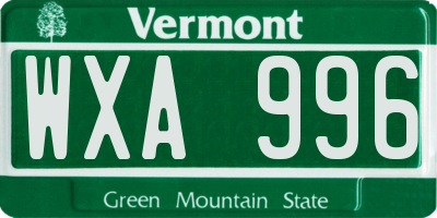 VT license plate WXA996