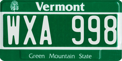 VT license plate WXA998