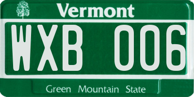 VT license plate WXB006